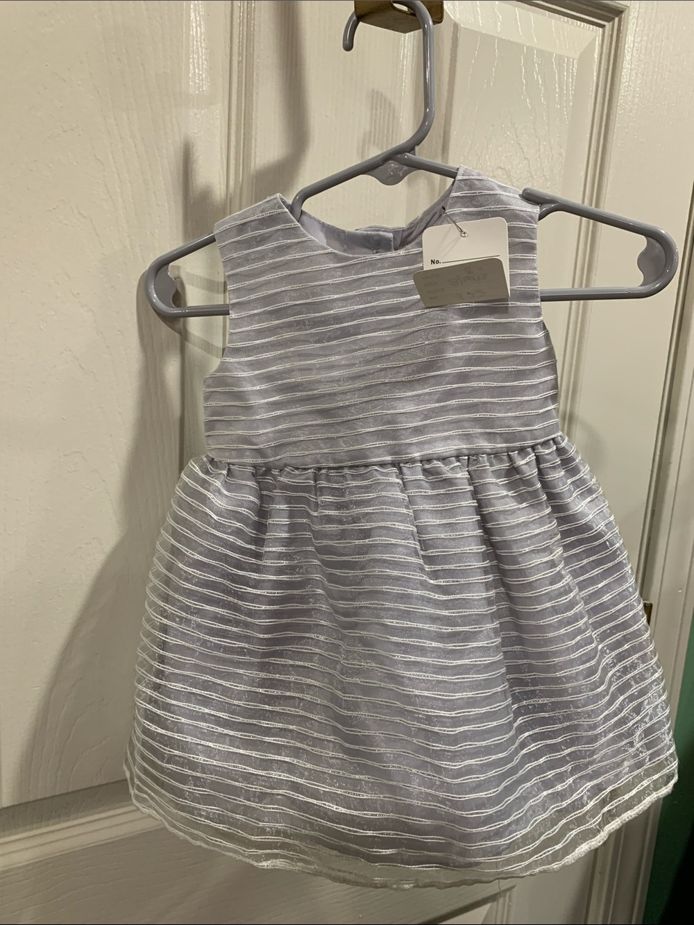 wonder nation Light Gray and White Striped Sleeveless Dress